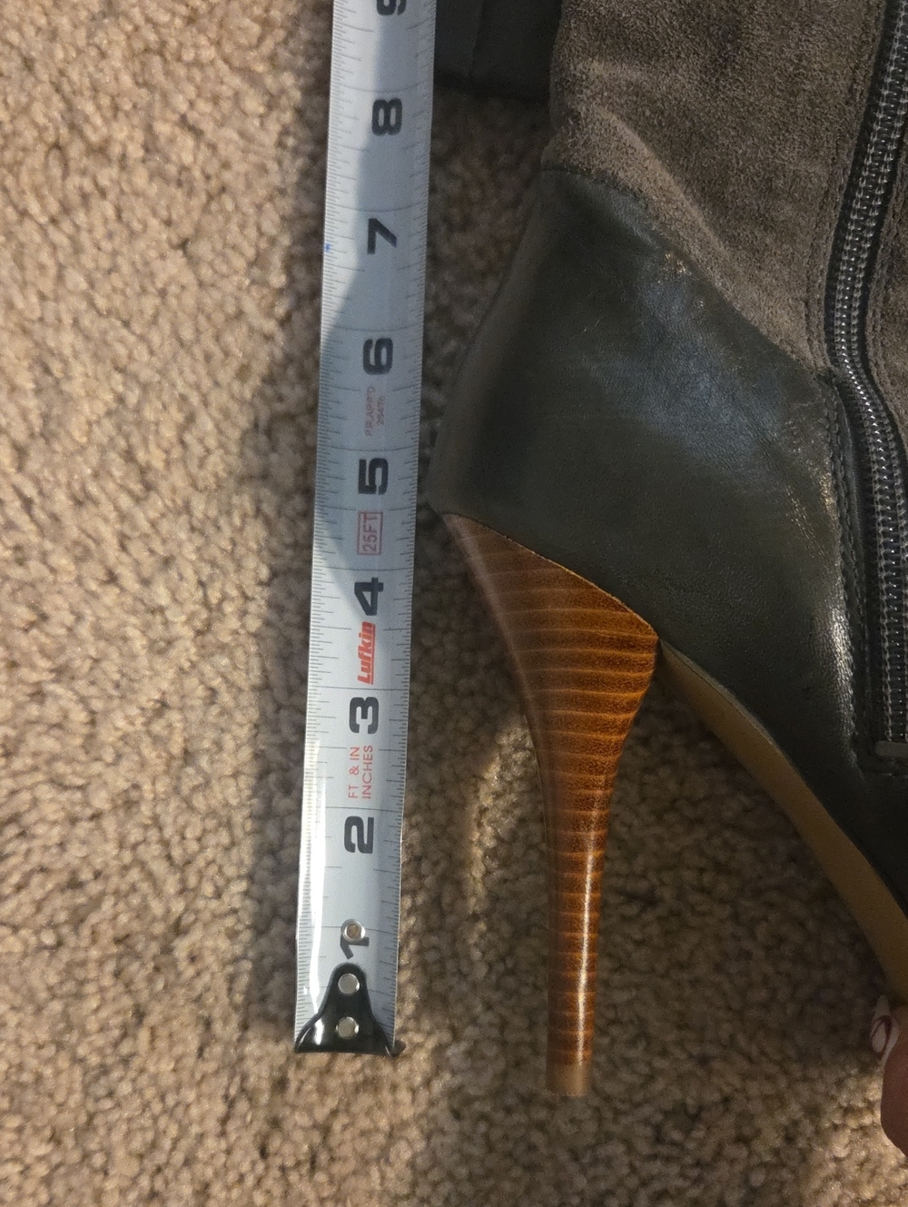 Women's Gray Suede & Leather High-Heel Knee Boots - Picture 6 of 7